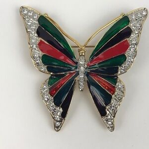 Big Butterfly Rainbow Enamel Rhinestones Brooch